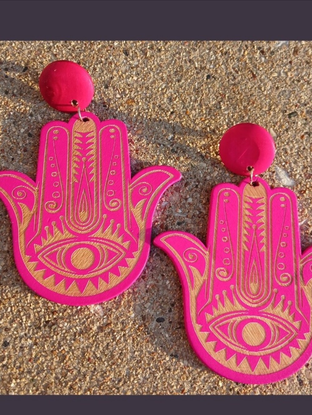 Large Carved Wooden Hamsa Boho Earrings